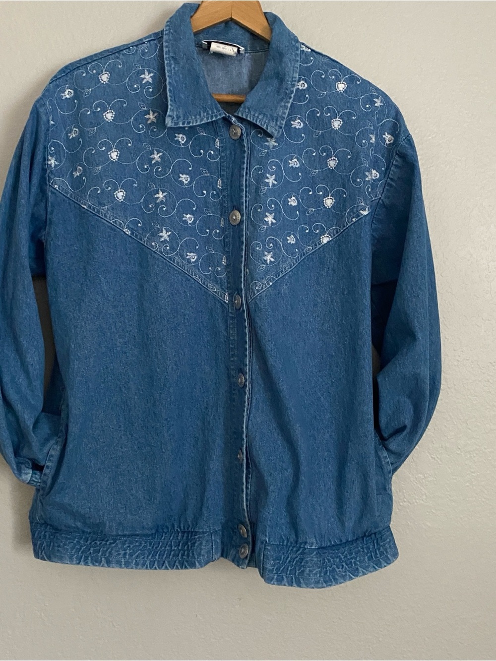 Vintage TEDDI Denim Jean Jacket XL Blue Embroidered Grannycore 90s Americana